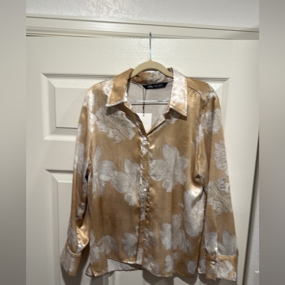 Zara Floral Print Satin Effect Shirt - Picture 2 of 4